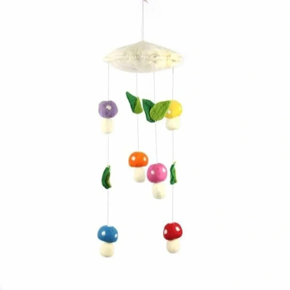 Fair Trade Nepalese Handmade Felt Mushroom Mobile, NWT - Picture 2 of 14